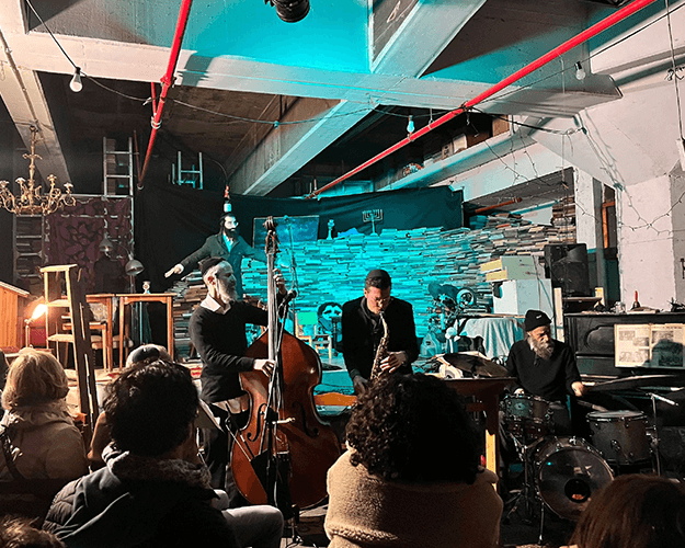 Nigun Quartet performs a dynamic jazz-meets-klezmer set at Yung Yiddish Library, Tel Aviv.