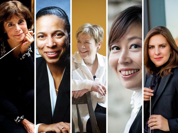 five photos of women conductors